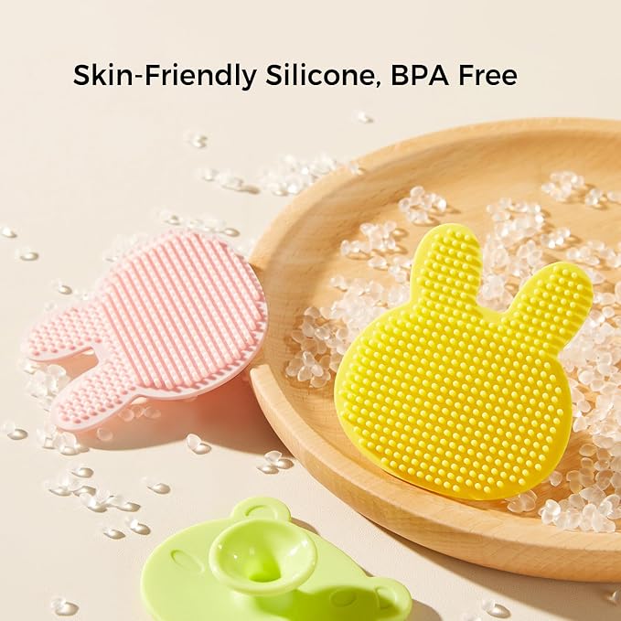 3 Pack Cute Soft Baby Bath Brush, Cradle Cap Brush, Silicone Scalp Massage Brush, Head Scrubber Baby Bath Essential for Dry Skin, Cradle Cap Treatment and Eczema, Exfoliating (Bunny)