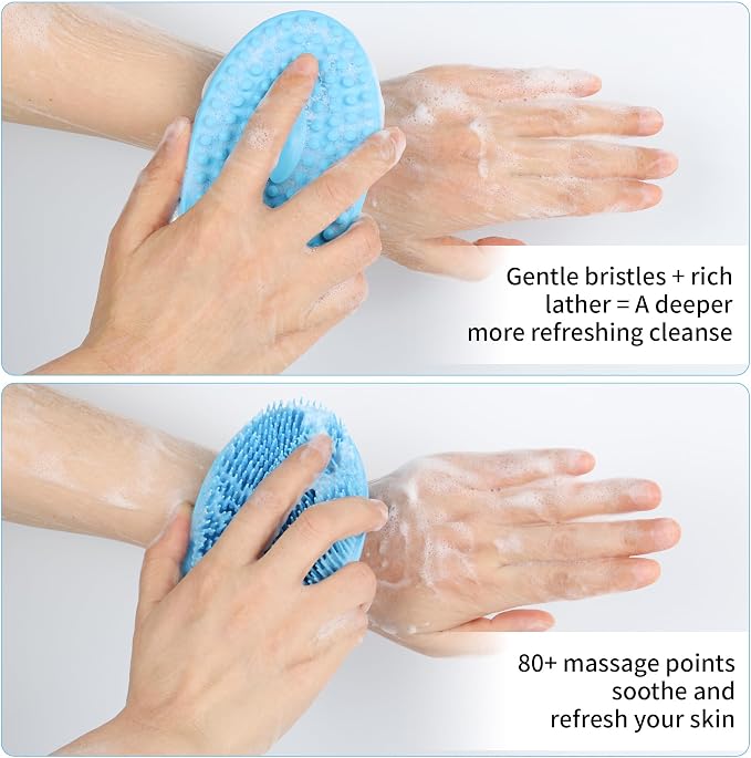 2 Pack Silicone Body Scrubber for Shower, Soft & Gentle Loofah Alternative for Sensitive Skin, Quick-Drying & Hygienic Body Wash Scrubber Brush for Women, Men & Kids (Blue & Pink)