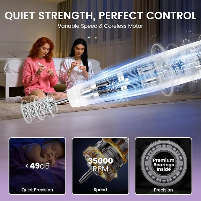 Lavinda Professional Nail Drill - 35,000 RPM Rechargeable Electric Nails File with Cordless Motor, Fast Charge & 3000mAh, 8-Piece Nail Drill bits Set for Manicure/Pedicure (Iridescent Pearl)