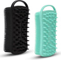 MtBoi 2 PC Silicone Body Scrubber, 2 in 1 Exfoliating Shower Bath Scrubber, Soft Silicone Loofah for Sensitive Skin, Shower Hair Scalp Massager, Easy to Clean, Lather Well (Black&Green)
