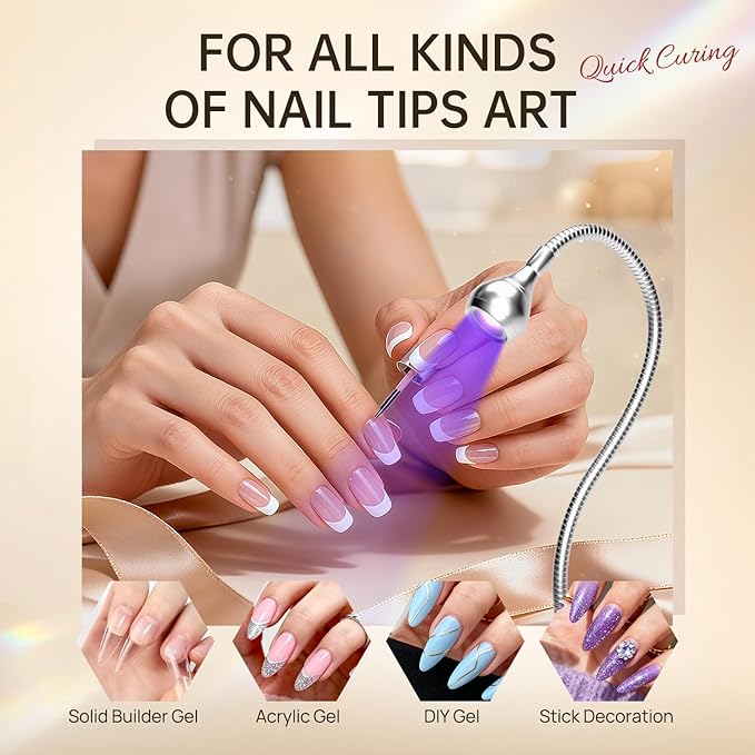 AORAEM U V Nail Lamp U V Light for Nails U V Gel Nail Lamp Silver | Gooseneck and Clamp for Gel Nails Quicky Dry Portable Flash Cure Light for Gel Nails Home DIY