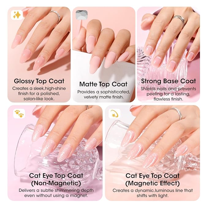 GELLEN Gel Nail Polish Set 24PCS, Pastel Bright Gel Polish Kit | 24 Colors with Base, Glossy, Glitter & Cat Eye Top Coats Plus Magnet for DIY Nail Art at Home or Salon Manicure