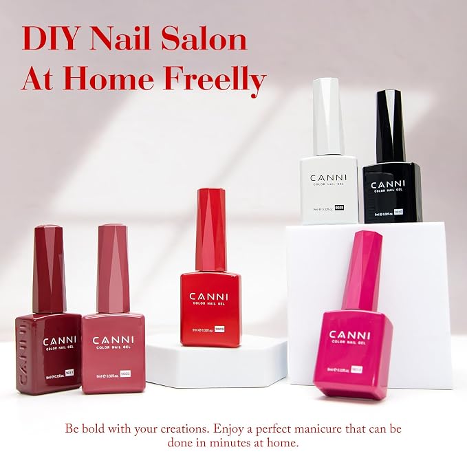 CANNI 9ML Gel Nail Polish Set, 6 Classic Shades UV LED Soak Off Gel Polish | Smooth Application • Highly Pigmented • Glossy Finish • Long-Lasting Wear • Nail Art • Salon DIY Manicure • Easy Application