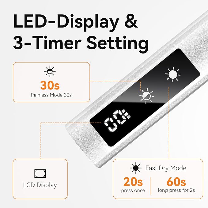 Makartt Handheld UV Nail Lamp with Painless Mode for Curing Builder Gel | 800mAh Rechargeable UV Light for Gel-X Nail Tips Portable Nail Lamp with LCD Display & 3 Timers Home DIY & Salon, Sliver
