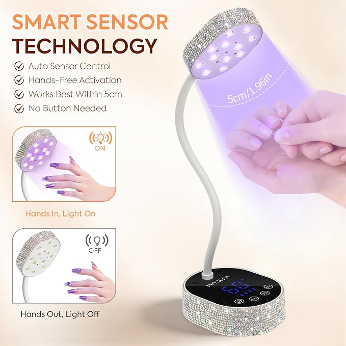 UV LED Nail Lamp 36W – Mini Cordless Flash Cure Gooseneck UV Light for Gel X Nails, Portable USB Rechargeable Nail Dryer with Auto Sensor, 4 Timers & LCD Display for DIY Home Manicure (Diamond)