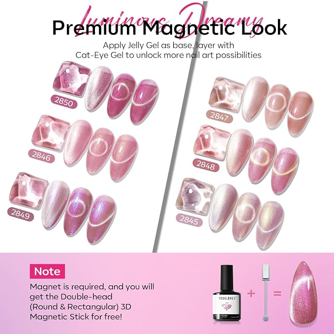 modelones Cat Eye Gel Nail Polish Set Glitter 6Colors Pink Nude Summer