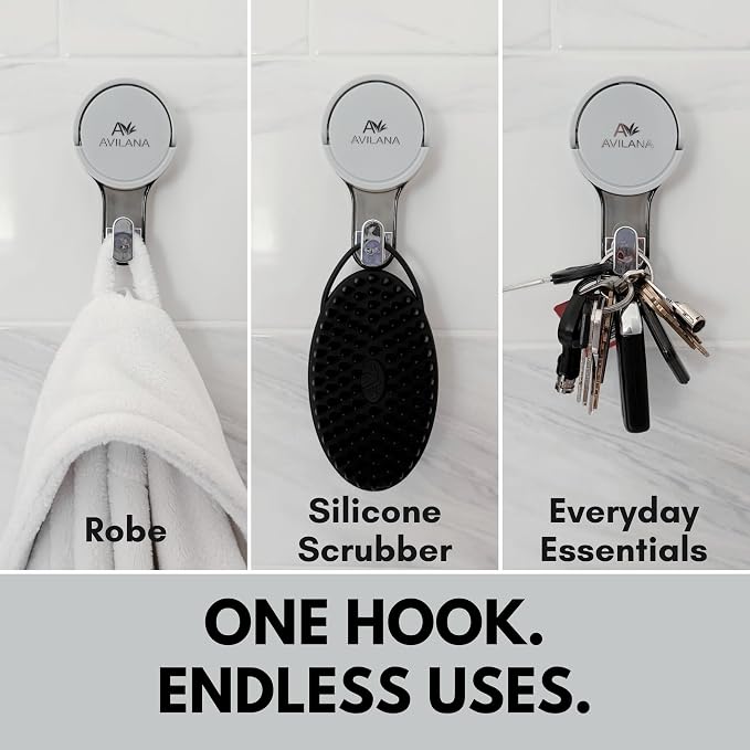 Avilana Massage Silicone Body Scrubber(Dark Gray) + Suction Hook (2-Pack) – Hygienic, Fast-Drying, BPA-Free Shower Brush & Loofah Alternative – No-Drill Modern Storage Solution