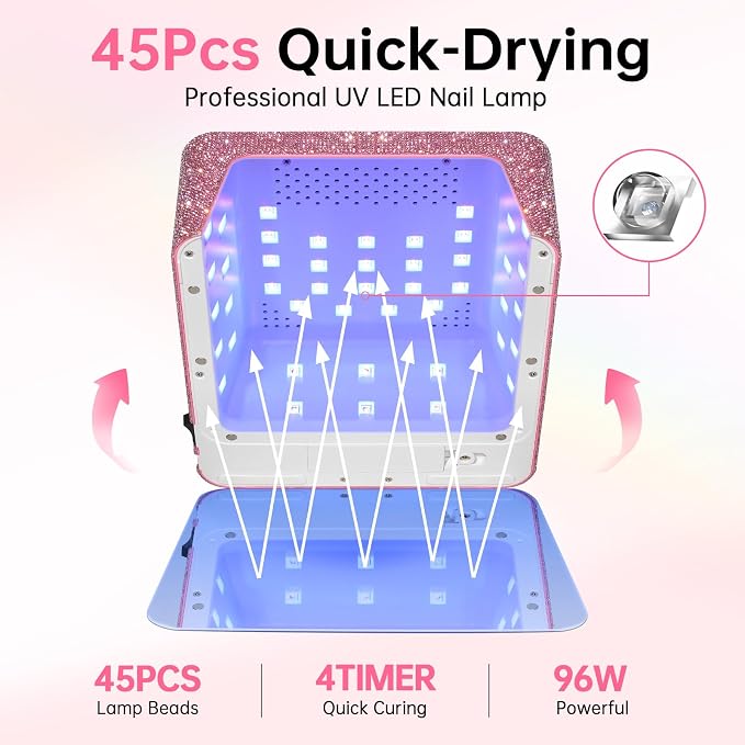 96W UV Nail Lamp, Cordless Nail Dryer | Rechargeable UV Light for Gel Nails, Professional Nail Light, Touch Control & Auto Sensor,Fast Curing Manicure for Salon Home