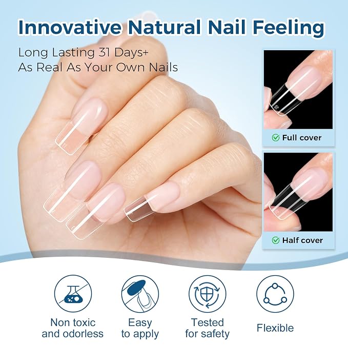 TOMICCA Medium Square Nail Tips, 240pcs 15 Sizes, Soft Gel Tips | Half Matte Pre-Shaped Full Cover Clear Fake Nails, Acrylic Press on Nails for Extension, Beginners and Professional Salon