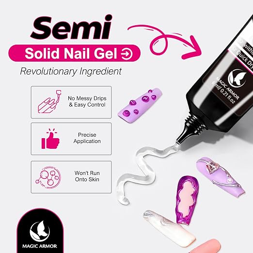 Nail Glue for Press On Nails 6ml x 6Pcs, No UV Light Semi Solid Nail Glue | Super Strong Glue Mini Tubes Quick Drying Gel Long Lasting for Fake Acrylic Nails