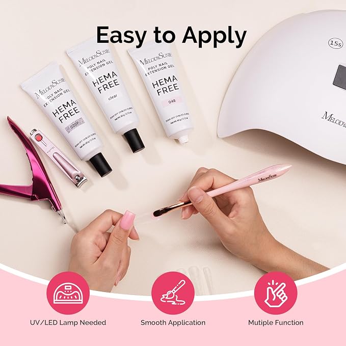 MelodySusie Poly Nail Extension Gel 60g Hema Free Soak Off UV Lamp Cured Nail Thickening Art Design Manicure Gift for Women 042
