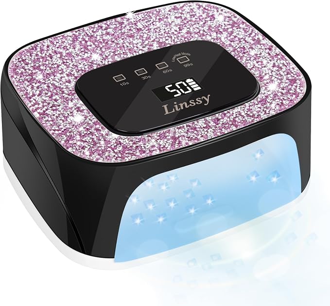 Linssy Rechargeable UV LED Nail Lamp,Portable Cordless Nail Gel Lamp | Gel Nail Dryer Light 4 Timings & Diamond LCD Screen with Auto Sensor, UV Light for Gel Nails at Home Salon (White)