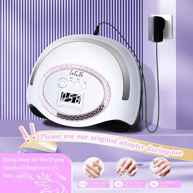 LKE 288W UV LED Nail Lamp, Professional Nail Dryer with Even Curing & Heat Control Technology, Smart Sensor & 4 Timers, Detachable Base for Easy Cleaning, Salon-Quality Gel Polish Lamp for Home Use