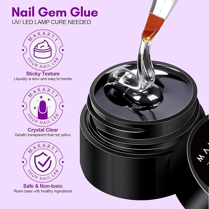 Makartt Nail Charm Glue: High Viscosity Gem Glue for Large Charms 15ml | 30-Day Hold, Extra Thick support gel for 5mm+ Crystals, Stones, 3D Nail Decor, Flash Cure Before Full UV Cure, DIY Salon Use