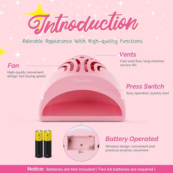 MelodySusie Portable Kids Nail Dryer for Water Based Regular Nail Polish | for Girls Aged Twelve and Up, Easy Push Switch Finger Plate,Fast Drying,Children's Gift,Stocking Stuffers for Girls