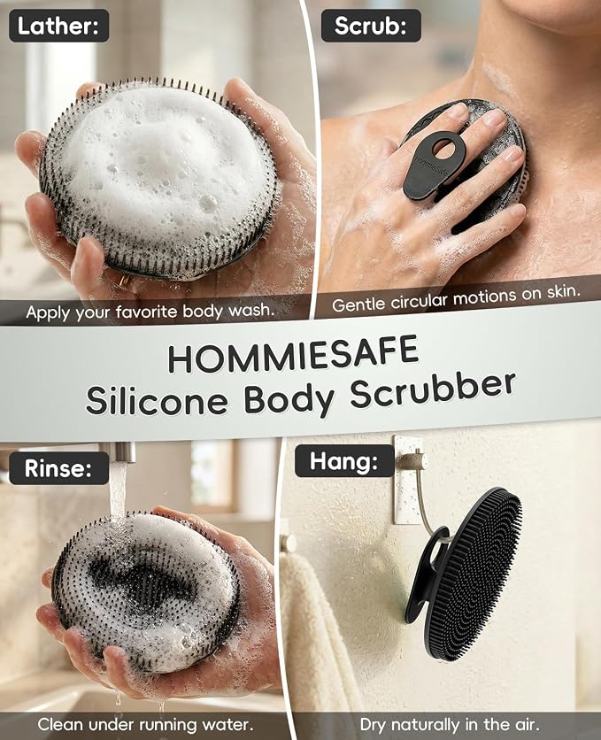 Soft Silicone Shower Brush Body Wash Bath Exfoliating Skin Massage Scrubber | 2 Pack Dry Skin Brushing Glove Loofah, Fit for Sensitive and All Kinds of Skin(Mint+Black)