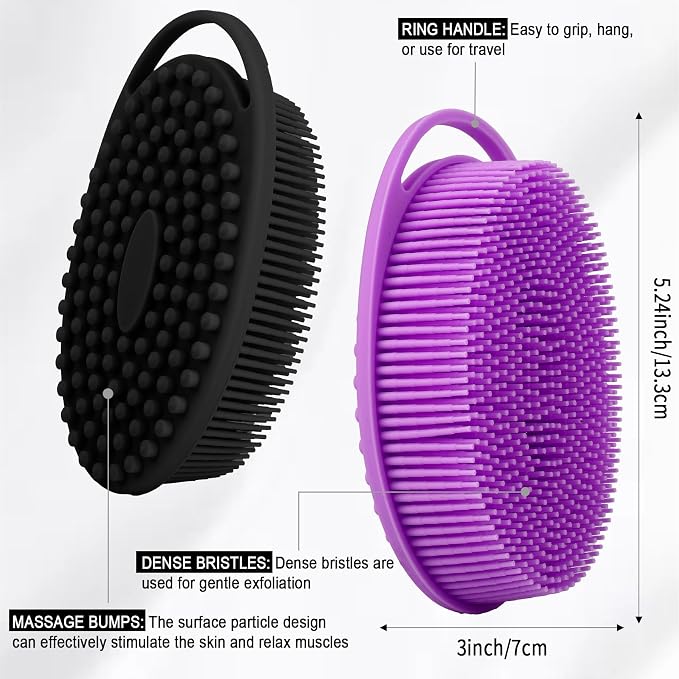 Soft Silicone Body Scrubber, 2 PCS Exfoliating Silicone Loofah, Body Scrubber Shower Brush Exfoliating and Massage 2 in 1, Bath Shower Brush for Cleaning Sensitive Skin Kids Women Men, Lather Well