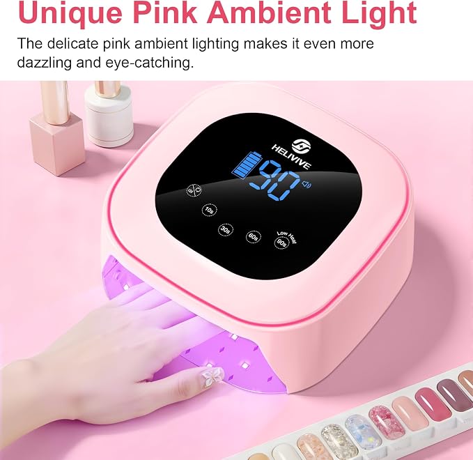 Cordless UV LED Nail Lamp, 80W Rechargeable Nail Dryer Light | 4 Timers, Atmosphere Light & Mirror Base, UV Light for All Gel Nails, Ideal for Training,Nail Art Practice,Home & Salon Use