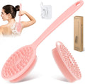 Silicone Back & Body Scrubber Set 2PCS, 13.4'' Gentle Exfoliating Back Scrubber with Dual-Side Head and Non-Slip Handle, Hygienic Silicone Loofah with Soft Bristles and Massage Dots(Pink-2PC)