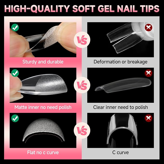 UNA GELLA Medium Almond Gel Nail Tips Almond Shape Pre-etched 120Pcs | 12 Sizes Soft Gel Clear Acrylic Fake Nails Half Matte Full Cover Nails Tips for Nail Extensions DIY Salon Long Lasting