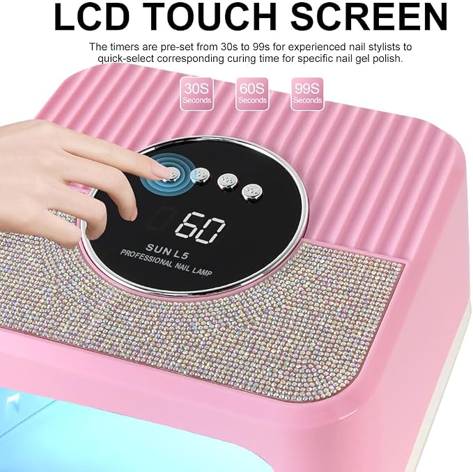 LIMEGIRL UV LED Nail Lamp Kit for Gel Polish Professional Fast Curing Pink 45 Lamp Beads and Automatic Sensor, Nail Cure Lamp for Gel Polish Acrylic Nail Powder