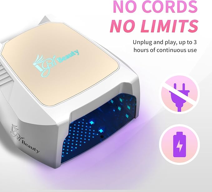 iGel Beauty Hybrid PRO 2.0 UV/LED Nail Lamp – 48W Wireless Rechargeable Nail Dryer, Full Hand Curing, Smart Motion Sensor, Removable Tray, Cordless Gel Lamp for Manicure & Pedicure