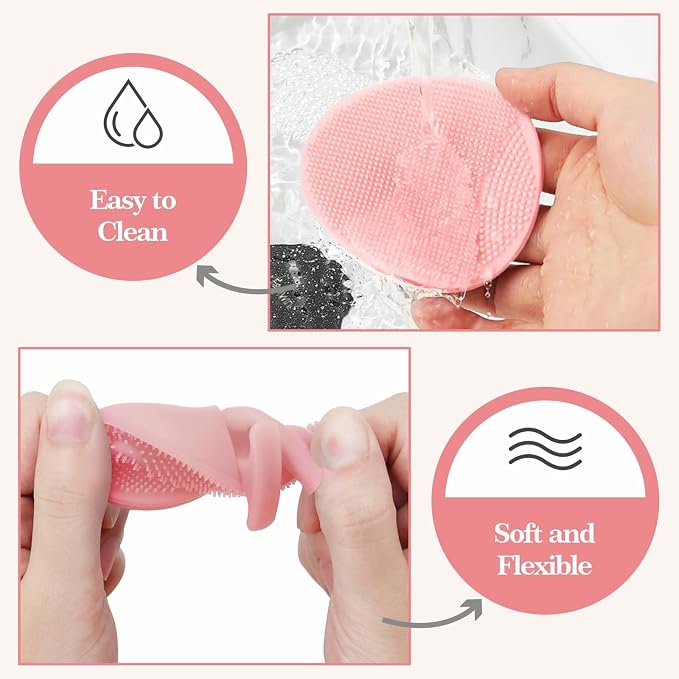 Manmihealth Silicone Back Scrubber & Shower Brush Set Thin Bristles | 3PCS Gentle-Cleaning & Exfoliating Body Scrubber, Bath Glove, Face Scrubber Combination (Random Color Pink or Black)