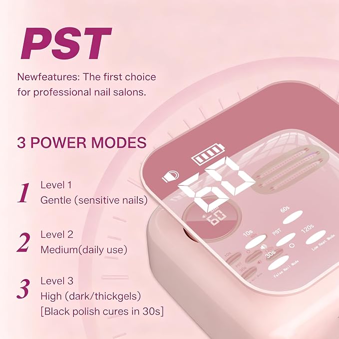 UV LED Nail Lamp for Gel Polish 72W Rechargeable Gel Nail Lamp Cordless Nail Dryer with Replaceable Light Board UV Light for Gel Nails for Home and Salon Use (Light Pink)