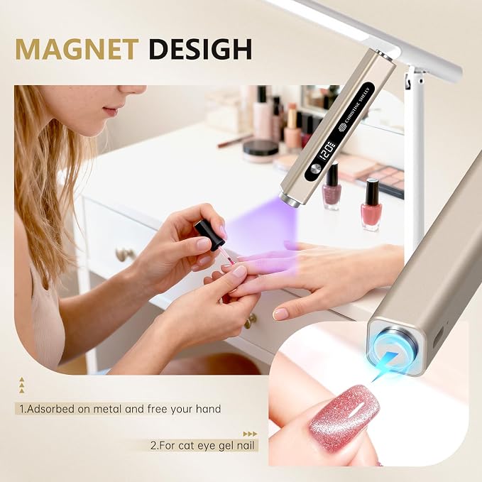 Flash Cure Nail Lamp, 3 in 1 UV Nail Lamp Handheld UV Light for Gel Nails | Cat Eye Magnet | Cordless | 3W | Type-C | 400mAh | Mini Size | Easy to Carry | Silver