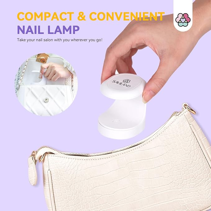 SAVILAND Mini U V Nail Lamp, Flash Cure U V Light for Gel Nails, 16W | Quick-Dry U V LED Gel Lamp, 180° Open One-Finger Design, DIY Manicure Starter Tool, Portable Size, Home and Travel Use