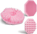 3 Soft Silicone Skin Scrubbers - Body Scrubber Exfoliating Brush Bath Shower Tool, with Gentle Manual Face Cleansing Wash Scrubber, with Hair Scalp Massager Shampoo Brush (Pink)