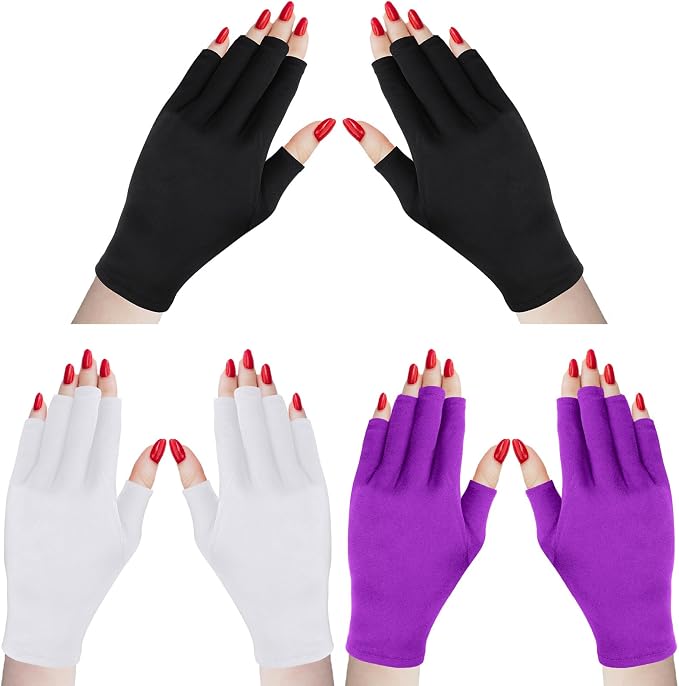 Syhood 3 Pair UV Gloves for Gel Nail Lamp Upf50+ UV Fingerless Protection Glove for Manicures Protect Hand from Sun Nail Lamp