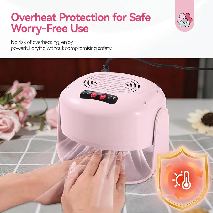 SAVILAND 600W Pink Quiet Fast Nail Dryer for Regular Polish Dehydrators | Multi angle 100 degree tilt, for cozy salon pedicures, PTC overheating protection, dries thick lacquers and gel prep