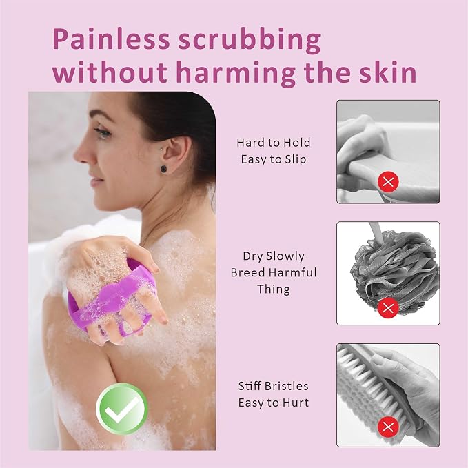 Silicone Body Scrubber Shower Brush,Super Exfoliating Body Brush with Non-Slip Strap-Effective Showering Exfoliation and Gentle Massage for Men Wome,Durable Use Brush,1 Counts (Purple)