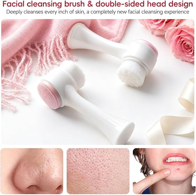 Skincare Tools Set with Facial Cleansing Brush, Ice Roller & Gua Sha Set | Pink Facial Cleansing and Massage Set, Reusable Ice Face Roller for Wrinkles Fine Lines Puffiness, Self Care Gifts for Women