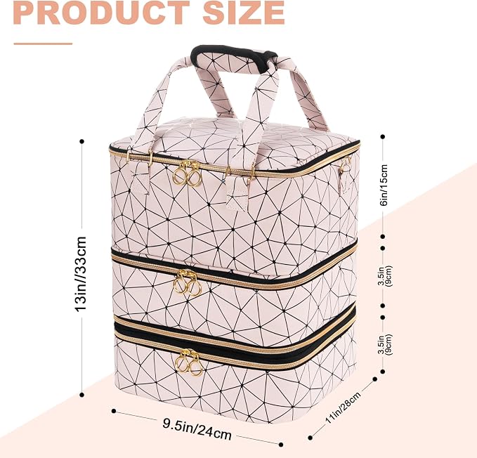 Uross Nail Polish Organizer Bag Holds 84 Bottles Nail Polish & Nail Lamp,Large Gel Nail Polish Organizers and Storage box for Nail Tech, Nail Kit Supplies Organizer Case-Lightpink