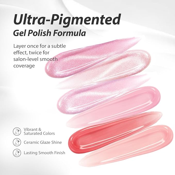 Makartt Pink Gel Nail Polish Set 15ML : 6 Sheer & Shimmer Colors | Large Capacity, High-Gloss, Light Soft To Dark, Soak Off, UV/LED Lamp Required, Home & Salon DIY