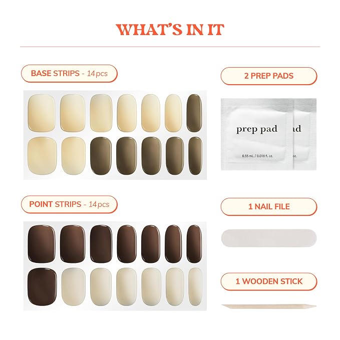 Heyhae Semi Cured Gel Nail Strips Salon Quality - Hey, Spill the Tea | No UV Light Needed | Salon Quality, Easy Apply & Remove | 28 Strips, 1 Prep Pad, Nail File, Wooden Stick | Neutral Solid