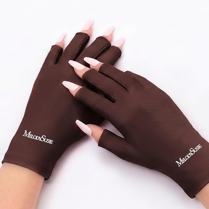 MelodySusie UPF50+ Fingerless UV Protection Gloves for Gel Manicures | Cool breathable fabric,professional UPF50+ UV protection,fingerless design ideal for salon & home gel manicure,Anti UV Light