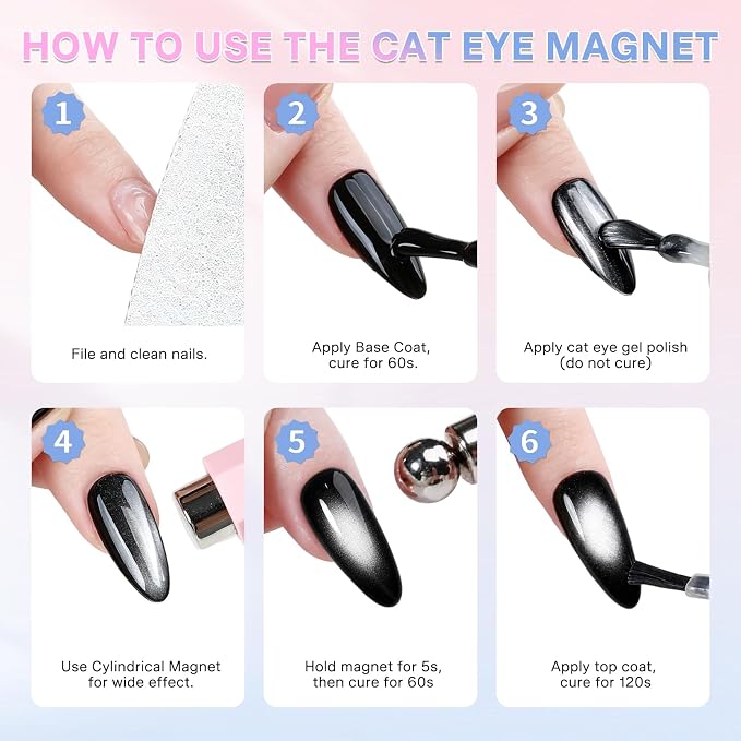Handheld U V Light for Gel Nails with Cat Eye Magnets and Stand, Mini Portable Flash Cure Nail Lamp with LCD Display Auto Sensor for Home DIY Manicure and Salon