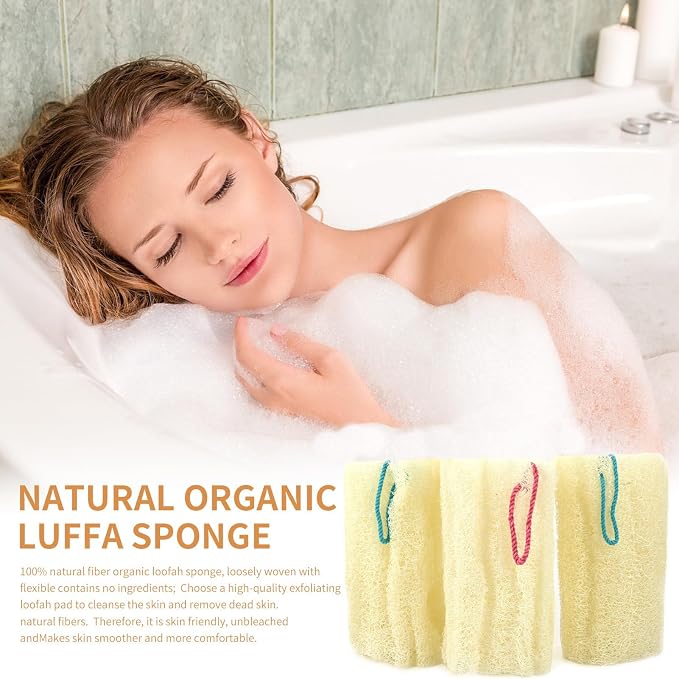 NileCart Loofah Pack of 3 Scrubbies for Body 6 in. Egyptian Loofah Sponge - Natural Exfoliating Body Scrubber Shower Loofah | Body Scrubber Exfoliator Natural loofah Sponge - Luffa for Men and Women