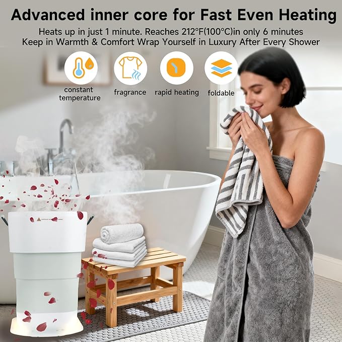 LIONROGE 27L Upgrade Foldable Towel Warmer for Bathroom with Handle- Heated Towel Warmers Bucket with Time Setting, Auto Shut Off,Fits Up to Two 40"X70" Oversized Towels, Bathrobes, Blankets