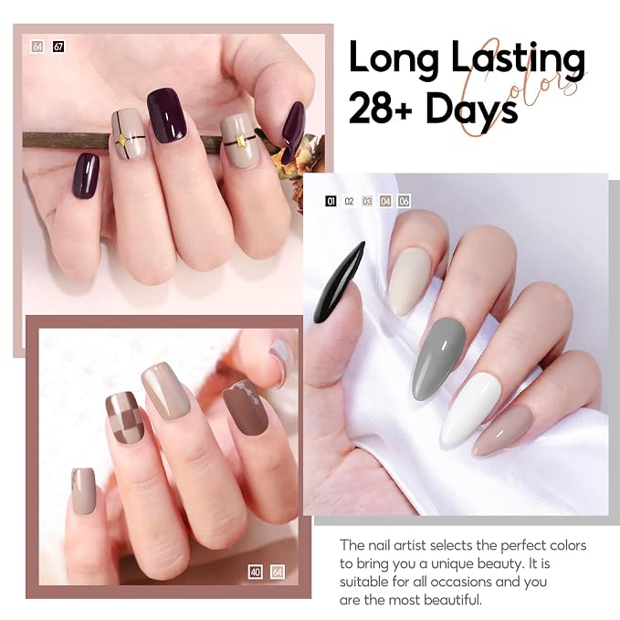 Peacecolor 26PCs Gel Nail Polish Set, 20 Natural Colors Milky White Nude Brown Nail Polish with 5Pcs Glossy/Matte/Glitter Top Base Coat Manicure Kit Gifts for Women DIY Home