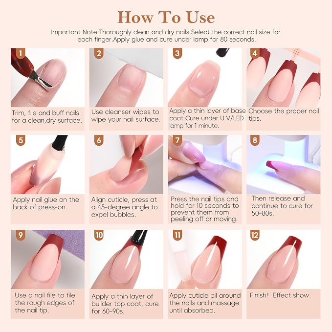 PEACECOLOR French Tip Press On Nails Kit - 160Pcs Coffin 5 Colors Nail Tips Gel Nail Kit with U V Light Base & Top Coat Starter Kit Nail Glue Full Set Fake Nails DIY Gift for Women Girls Home