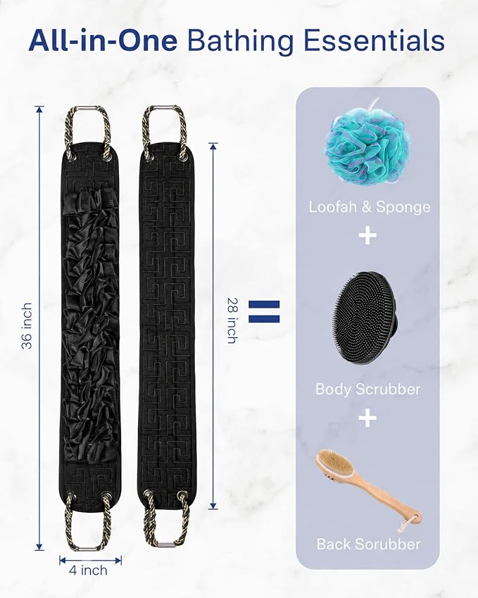 Yiclick Back Scrubber for Shower, Exfoliating Washcloth Towel with Handle, Body Scrubber Exfoliator, Bath Sponge Loofah Luffa, Back Washer Wash Cloth for Men Women, Korean Exfoliate Body Scrub