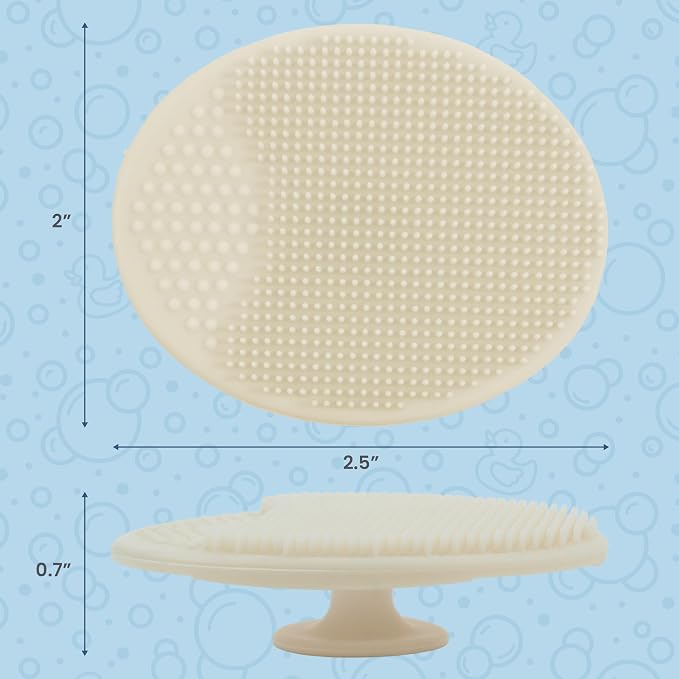 S&T INC. Cradle Cap Brush for Baby, 2 Pack, 2" x 2.5", Sage and Cream | Exfoliating and Massaging, Cleansing Brush for Baby, Silicone Bristles, Rinses Clean, Suction Cup Handle