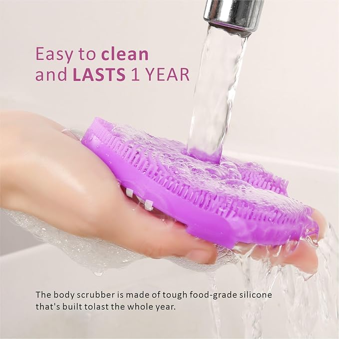 Silicone Body Scrubber Shower Brush,Super Exfoliating Body Brush with Non-Slip Strap-Effective Showering Exfoliation and Gentle Massage for Men Wome,Durable Use Brush,1 Counts (Purple)