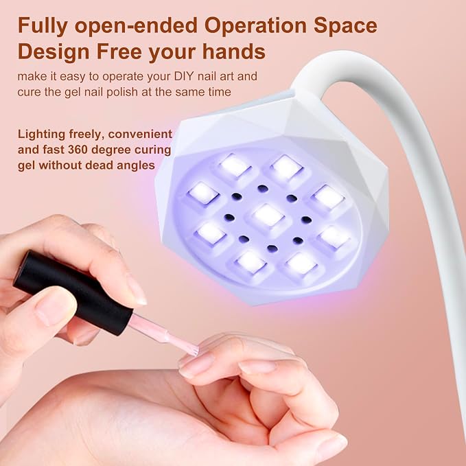 LED UV Nail Lamp Rechargeable 27W Mini UV Light for Gel X Nails Extension,Cordless Portable Nail Dryer 360°Rotatable Gooseneck Polish Curing Lamp with 2 Timer,Hands Free Flash Cure Light for Nail Art