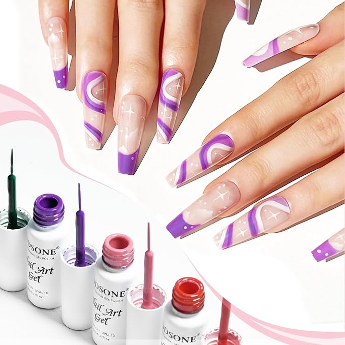 JODSONE 10pcs Nail Art Gel Liner Set,3D Nail Art Pens Effect for Fine Lines,Thin Brush Detail Polish,DIY Painted Nails at Home Salon,Liner Gel Nail Polish for Girls & Women
