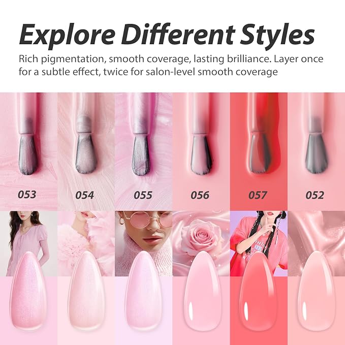 Makartt Pink Gel Nail Polish Set 15ML : 6 Sheer & Shimmer Colors | Large Capacity, High-Gloss, Light Soft To Dark, Soak Off, UV/LED Lamp Required, Home & Salon DIY